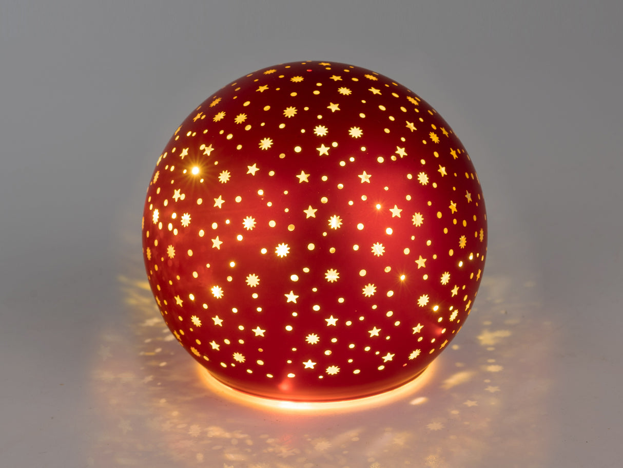 Formano LED-Deko-Kugellampe „STARS“ – Rot/Gold, 15 cm Weihnachten