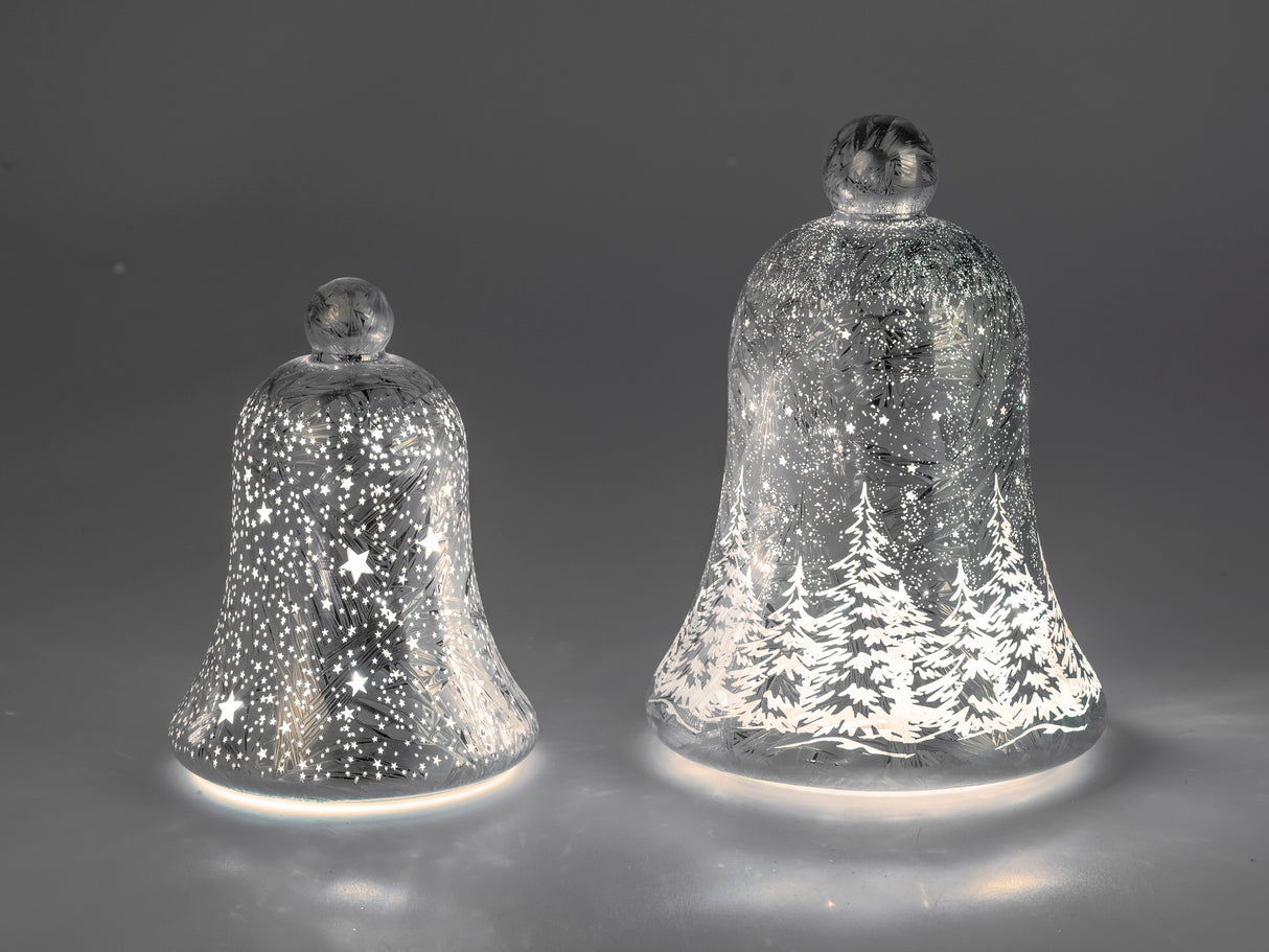 Formano LED-Deko-Glocke „FROSTY WINTERWALD“ – Silber, 22 cm, mit Timer