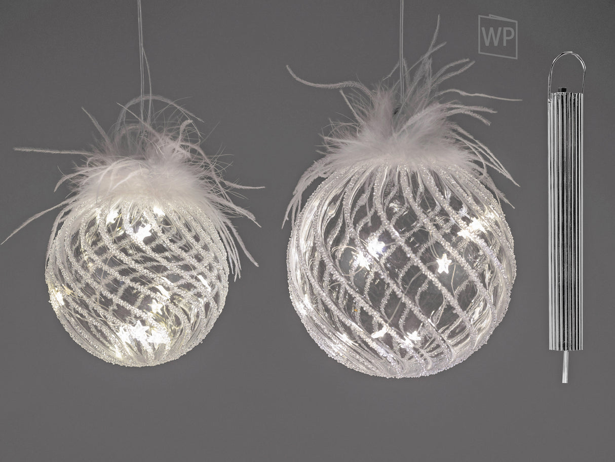 Formano LED-Deko-Kugel „FEDERN“ – Transparent/Weiß, 15 cm | Hängedeko