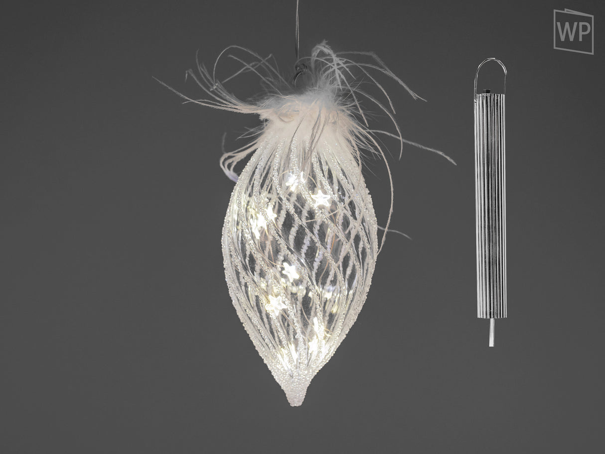 Formano LED-Deko-Tropfen „FEDERN“ – Transparent/Weiß, 20 cm | Hängedeko