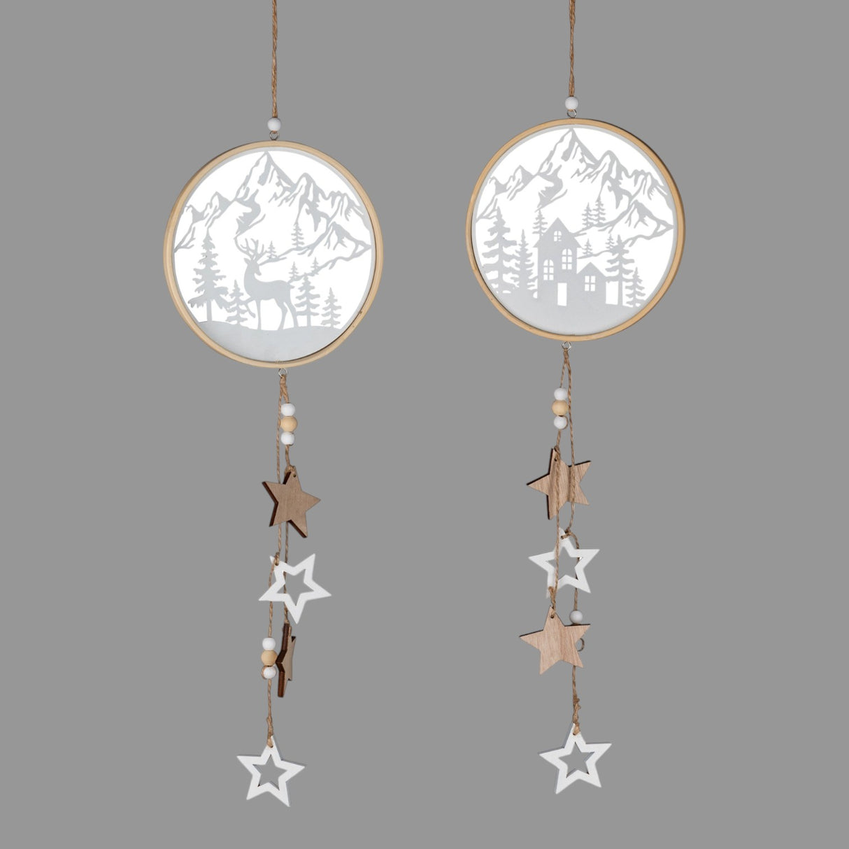 Hänger Kreis mit Landschaftsmotiv Winter – 15x36 cm, Holz und weißes Metall von Wimpelberg