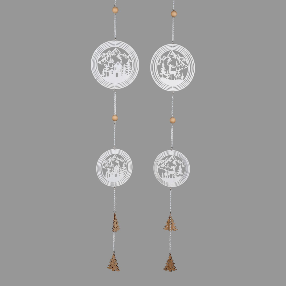 Winter Hänger mit 2 Kreisen – 15x82 cm, Weißes Metall und Holz-Elemente von Wimpelberg
