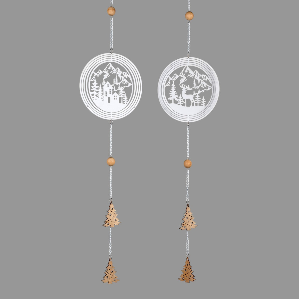 Winter Hänger Kreis mit Motiv – 15x62 cm, Weißes Metall und Holz-Elemente von Wimpelberg