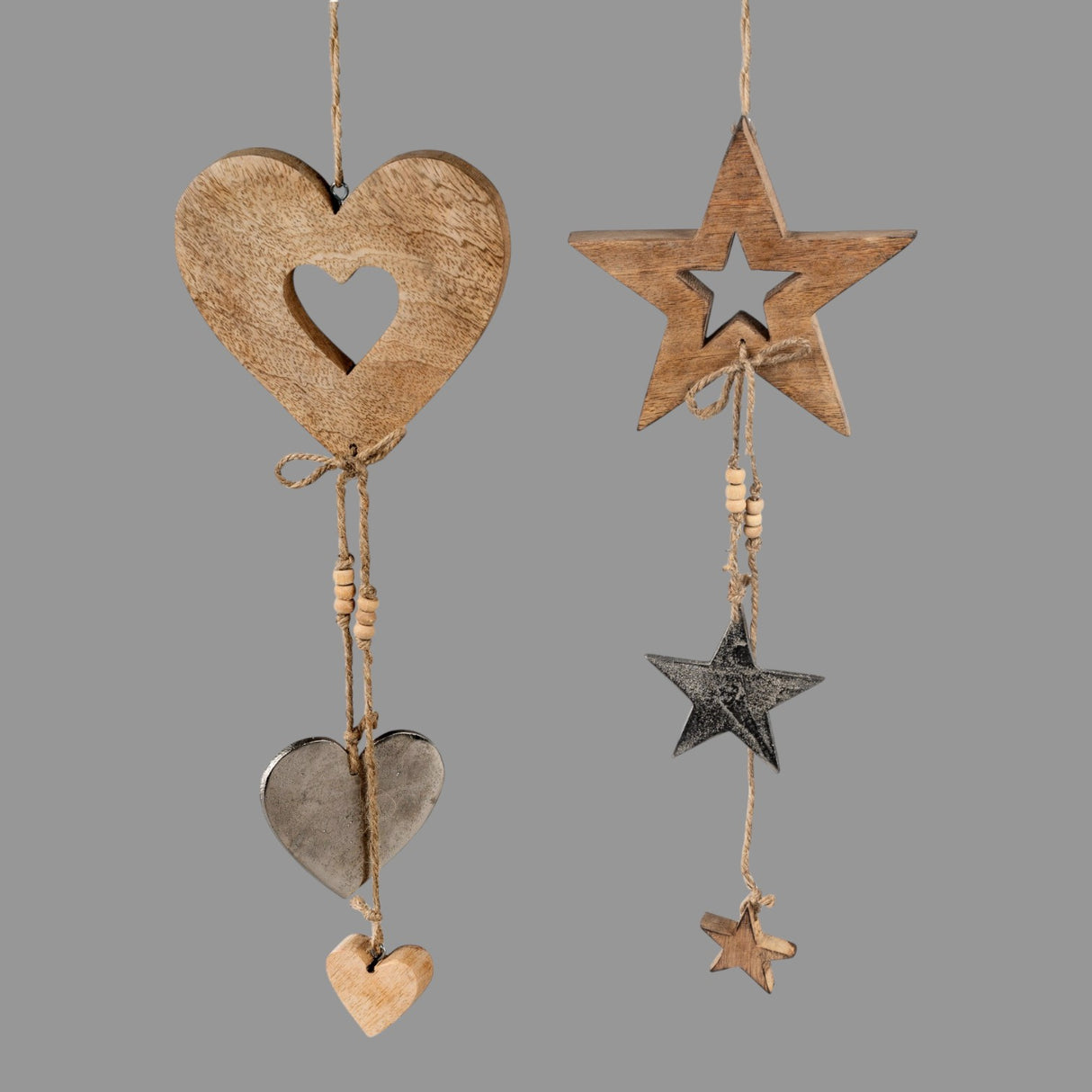 Hänger Stern Herz – 15x36 cm, Mango-Holz und Aluminium | Deko hängend von Wimpelberg