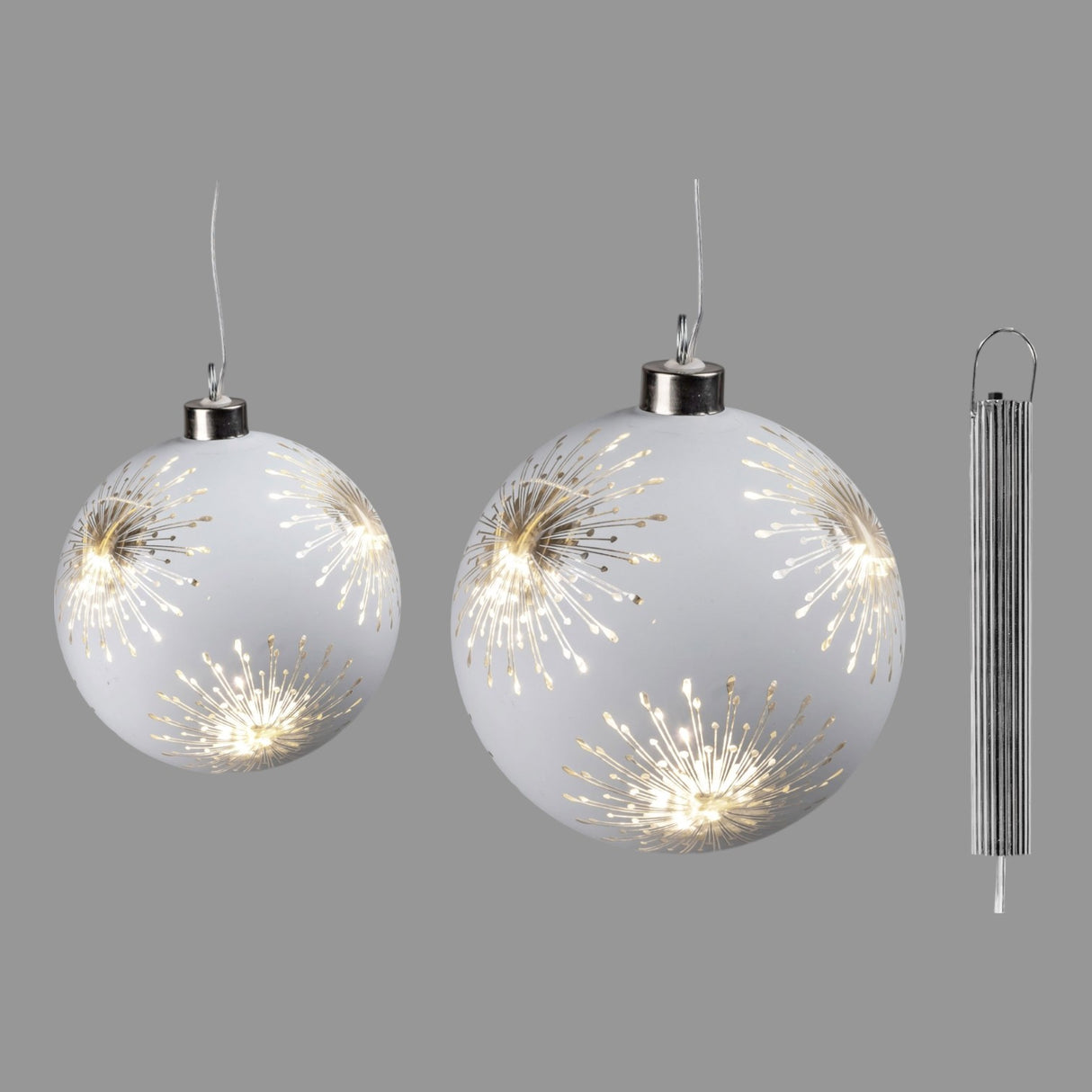 Winter Hänger Kugel Matt-Weiß – mit LED-Licht und Timer | Hänge Deko Winter von Wimpelberg