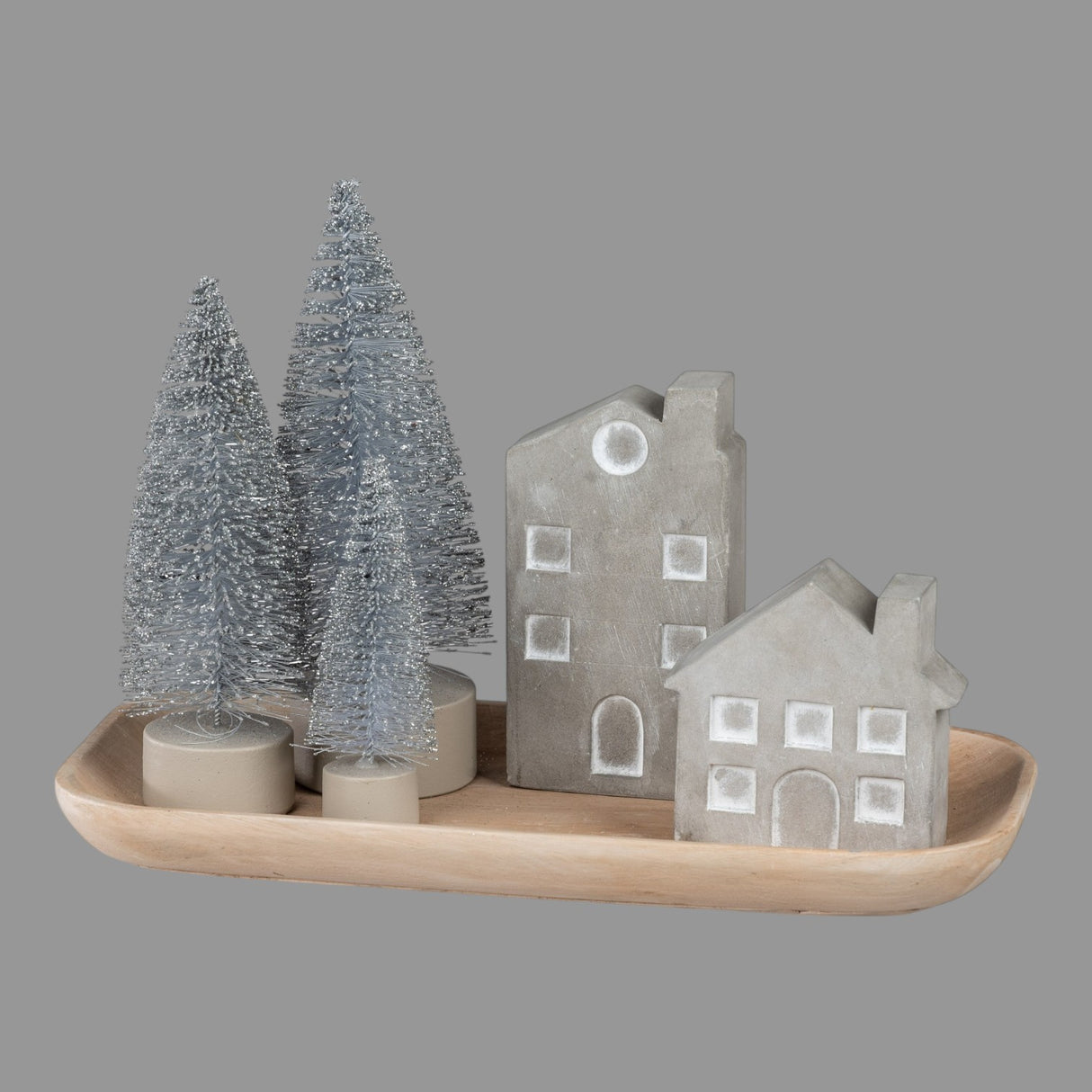 Deko Häuser, Bäume & Tablett – Set aus Zementstein | Dekoidee Set von Wimpelberg
