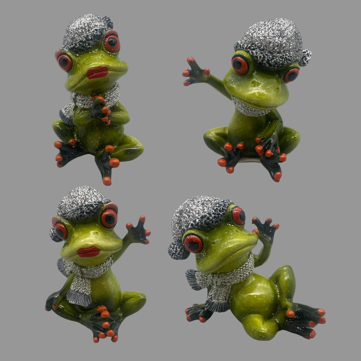 Deko Winterfrosch hellgrün aus Kunststein | Dekofigur Winter Frosch von Wimpelberg