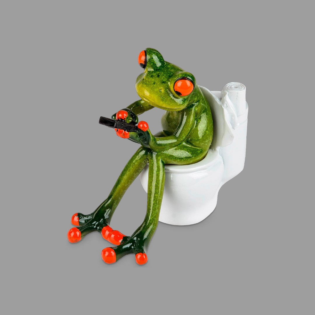 Witzige Frosch-Dekofigur auf Toilette: 13cm, Hellgrün, Handbemalt, Kunststein von Wimpelberg