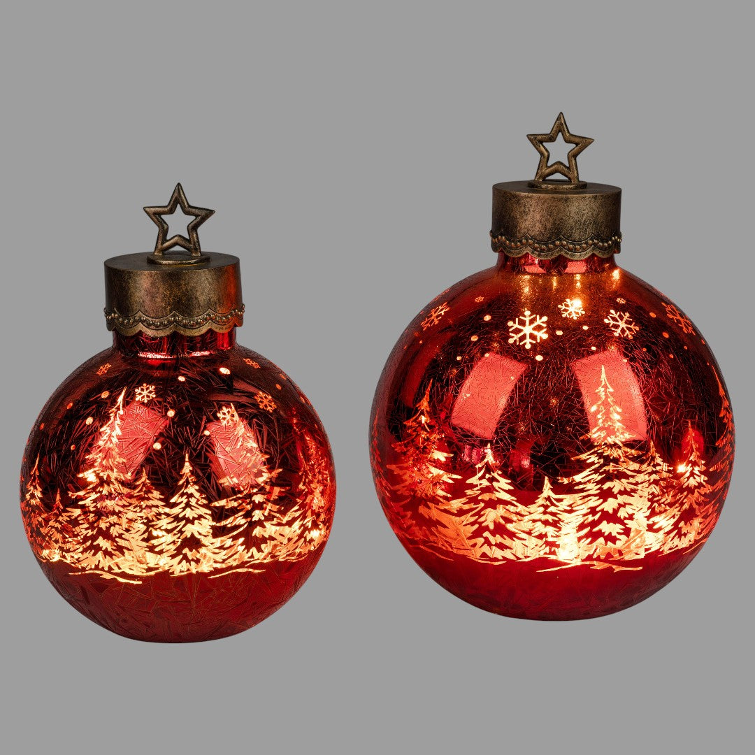 Formano LED-Deko-Weihnachtskugel „FROSTY WINTERWALD“ – Rot, 35 cm, mit Timer