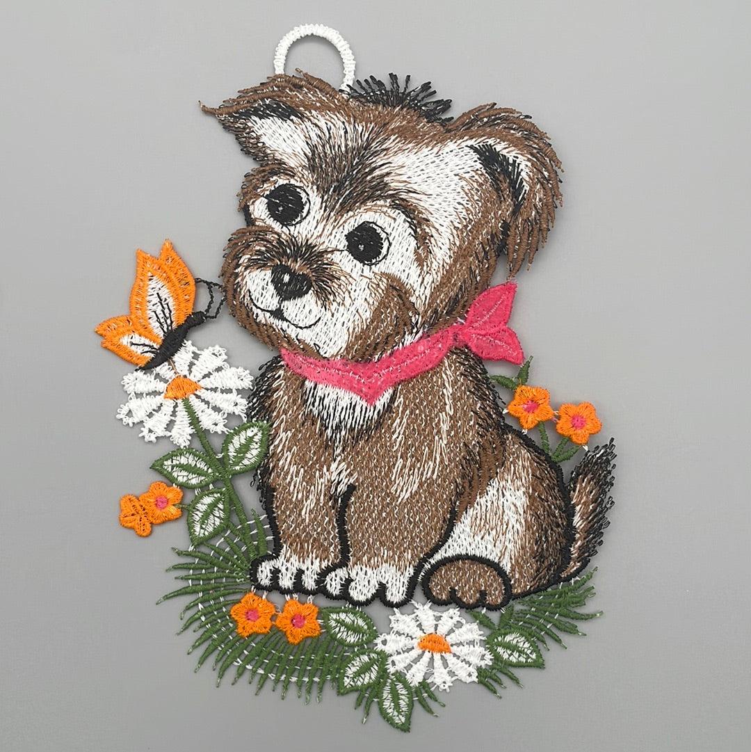 Fensterbild Hund mit pinkem Halsband | Fensterdeko von Wimpelberg