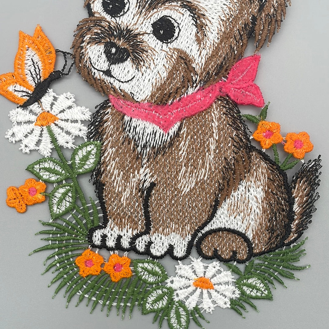 Fensterbild Hund mit pinkem Halsband | Fensterdeko von Wimpelberg