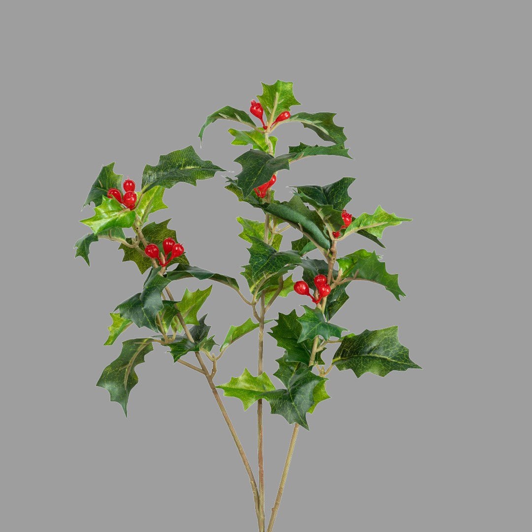 Formano Kunstpflanze Ilex-Zweig – 40 cm, grün-rot Winter Deko Pflanze