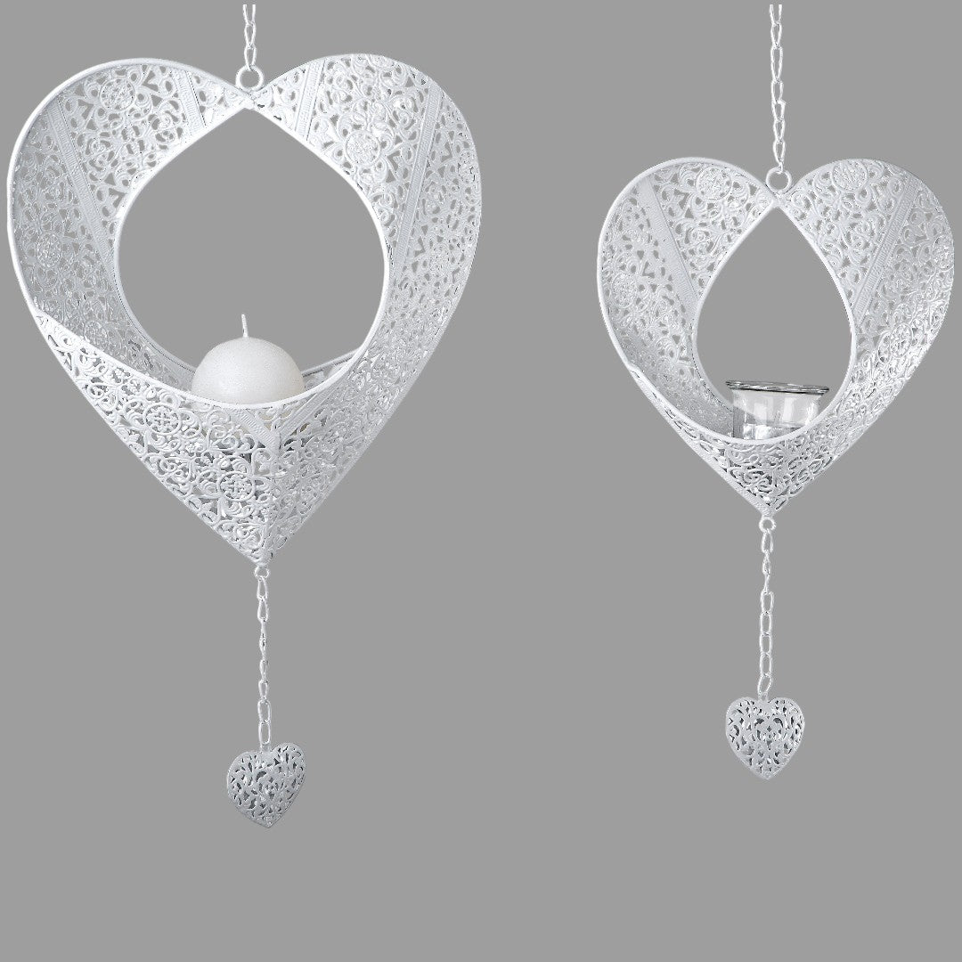 Formano Hänger Herz „PRADO“ – Weiß, mit Kerzenhalter, 32 cm