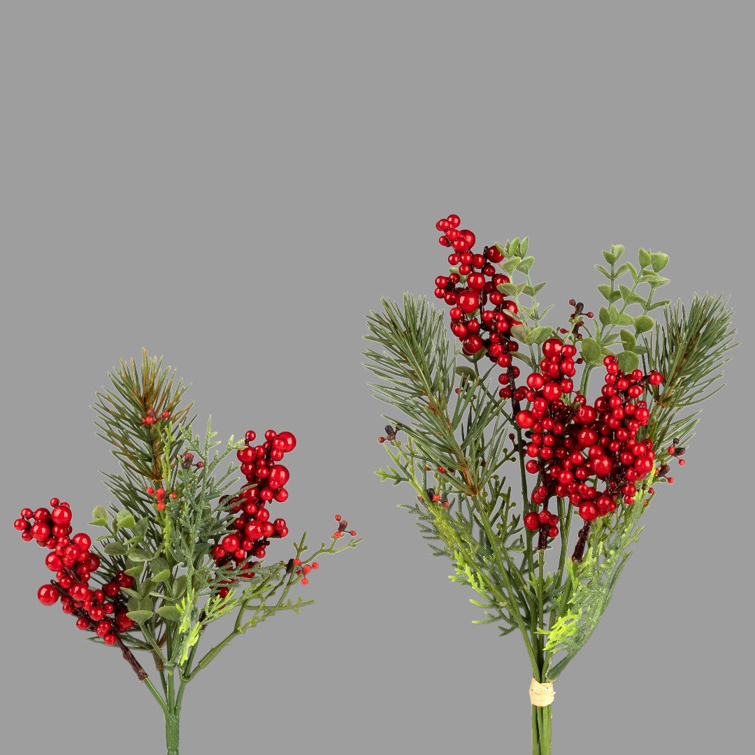 Formano Kunstpflanzen-Strauß „Kiefer mit Beeren“ – 30 cm Winter