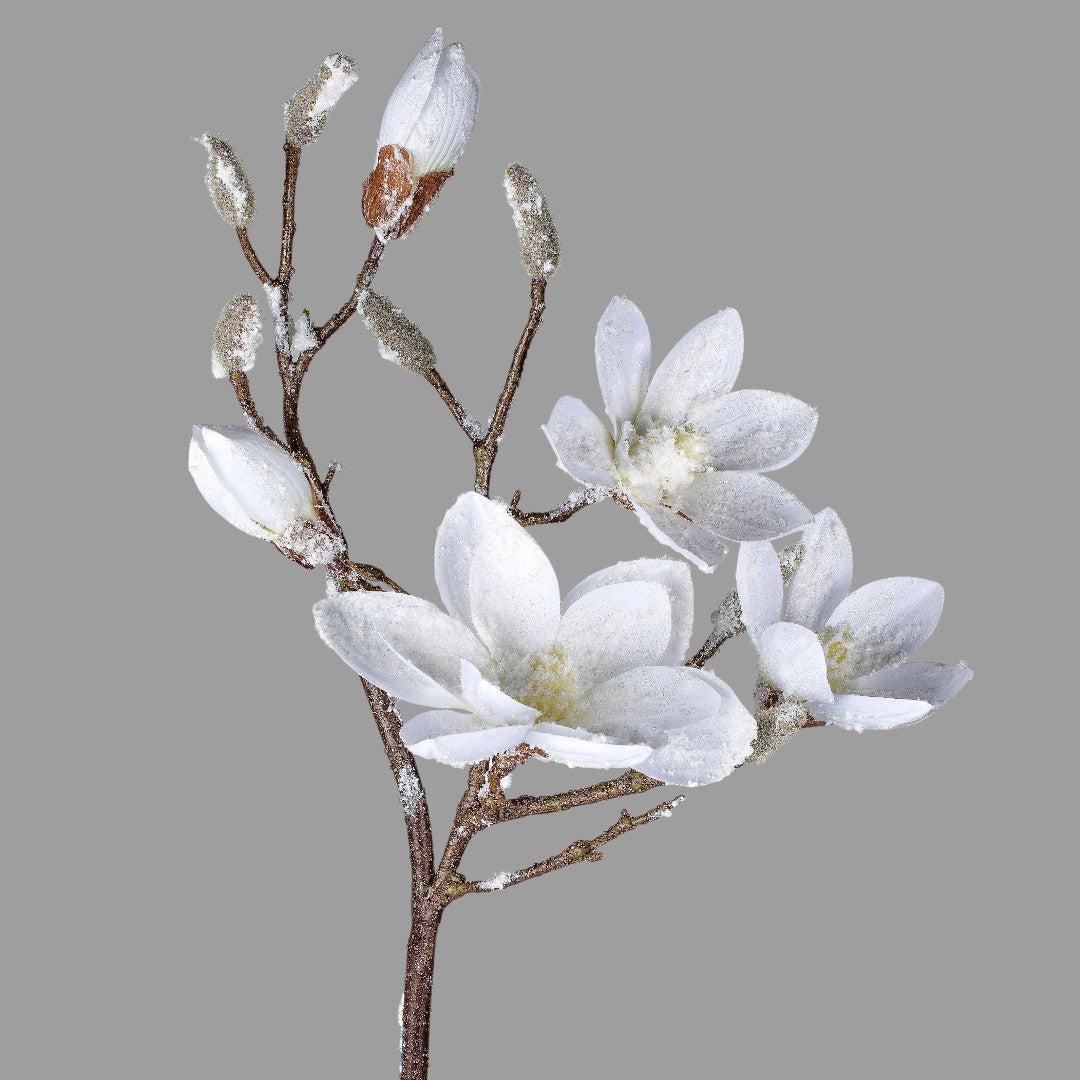 Formano Magnoliazweig mit Schnee Kunstpflanze Winter – 88 cm, weiß