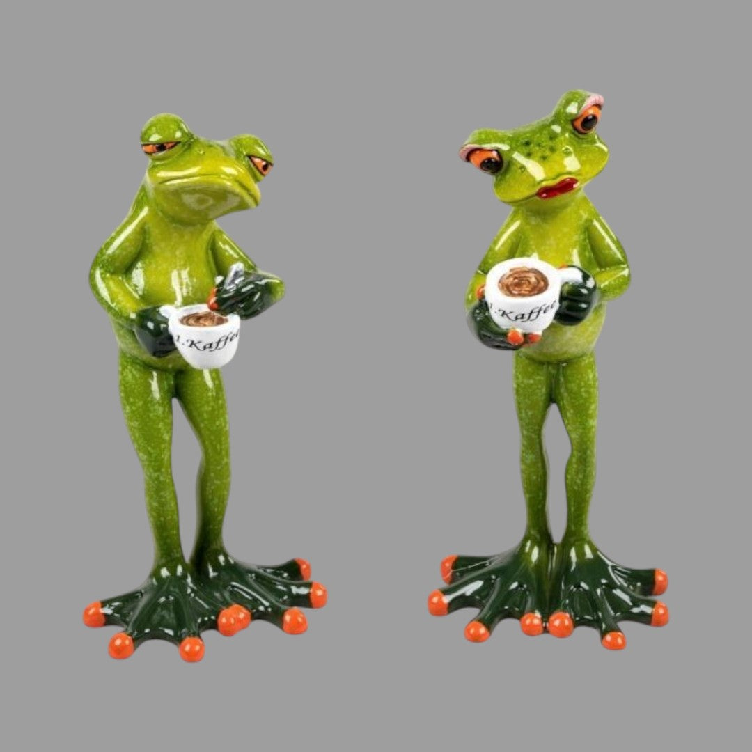 Formano Frosch Dekofigur „Frosch Morgenmuffel mit Kaffee“ – Serie Froschhausen