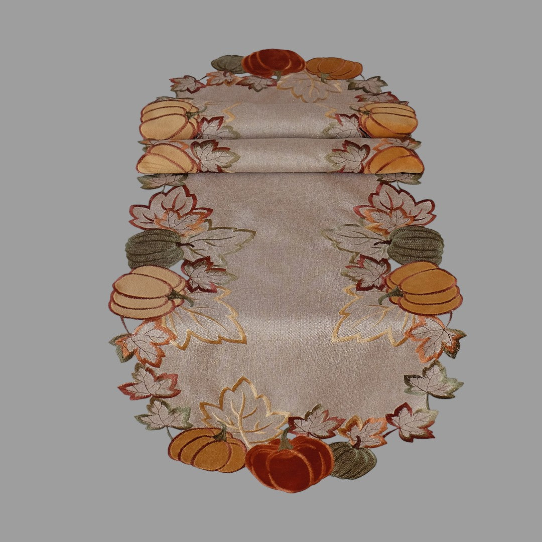 Deckenset "Kürbisse" Stickerei mit Lurex |