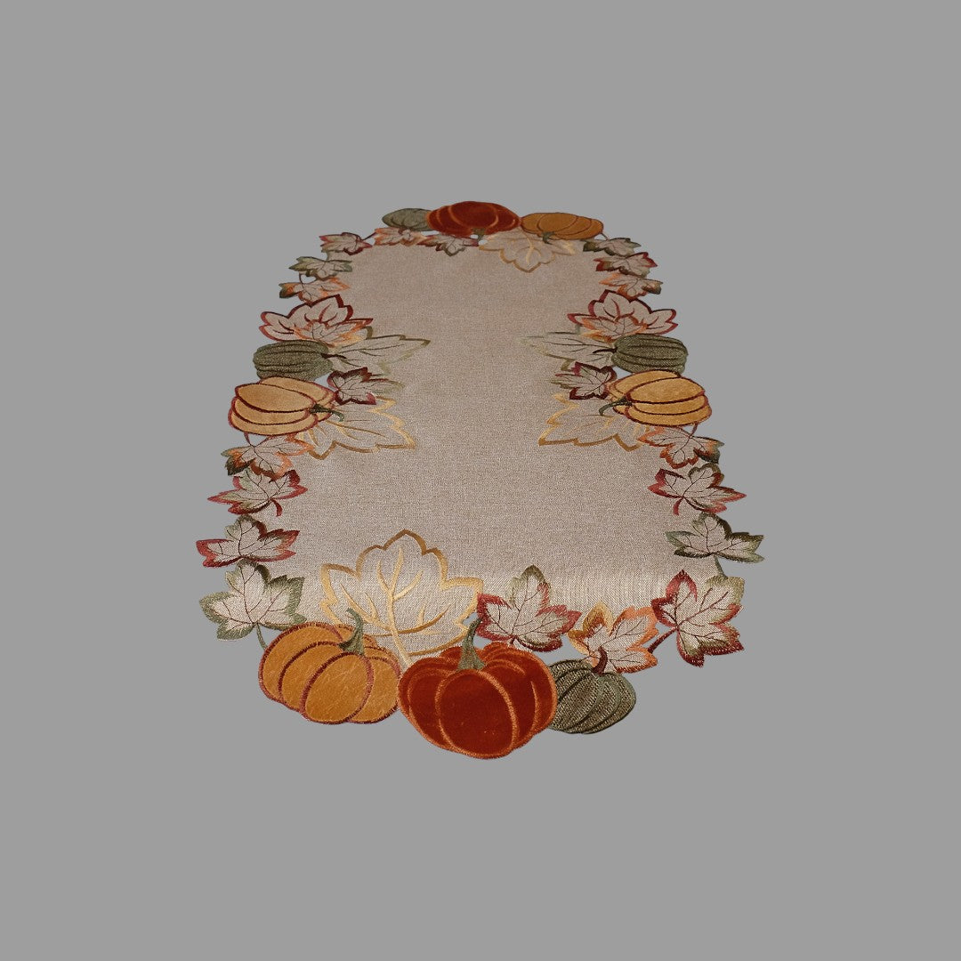 Deckenset "Kürbisse" Stickerei mit Lurex |