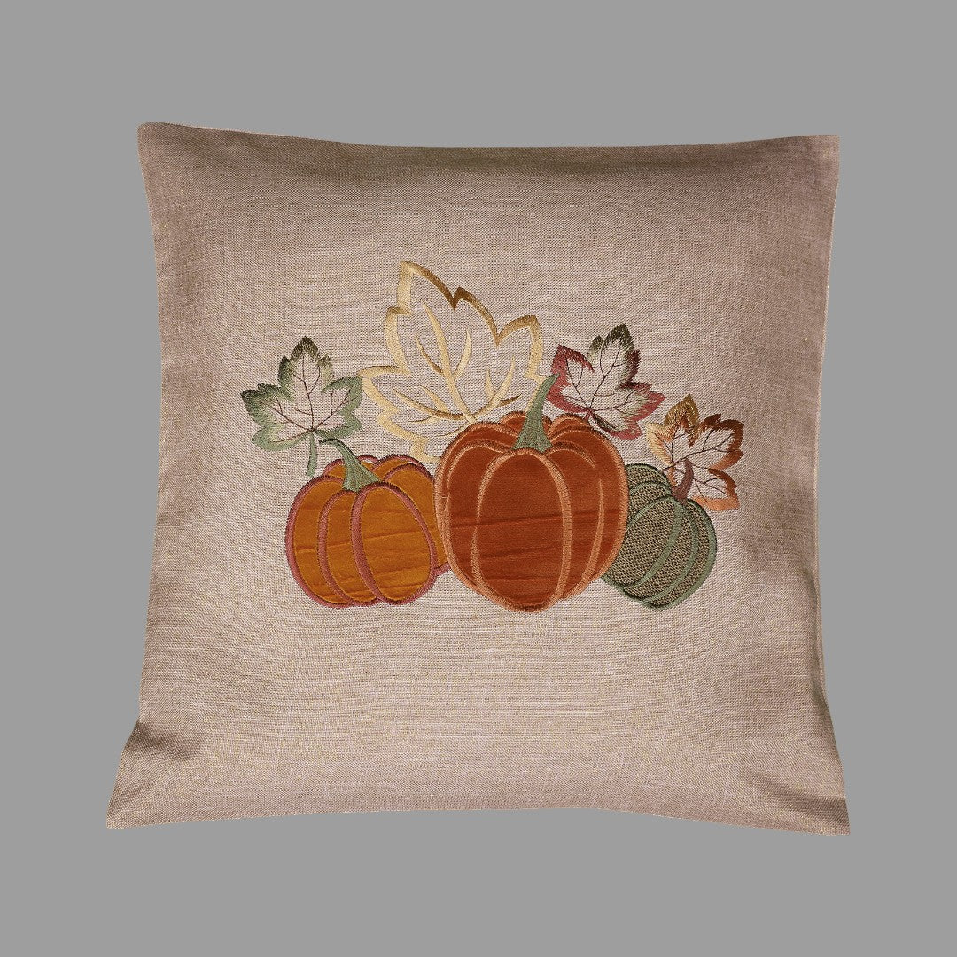 Kissenhülle „Kürbisse“ mit Stickerei und Lurex – 40x40 cm