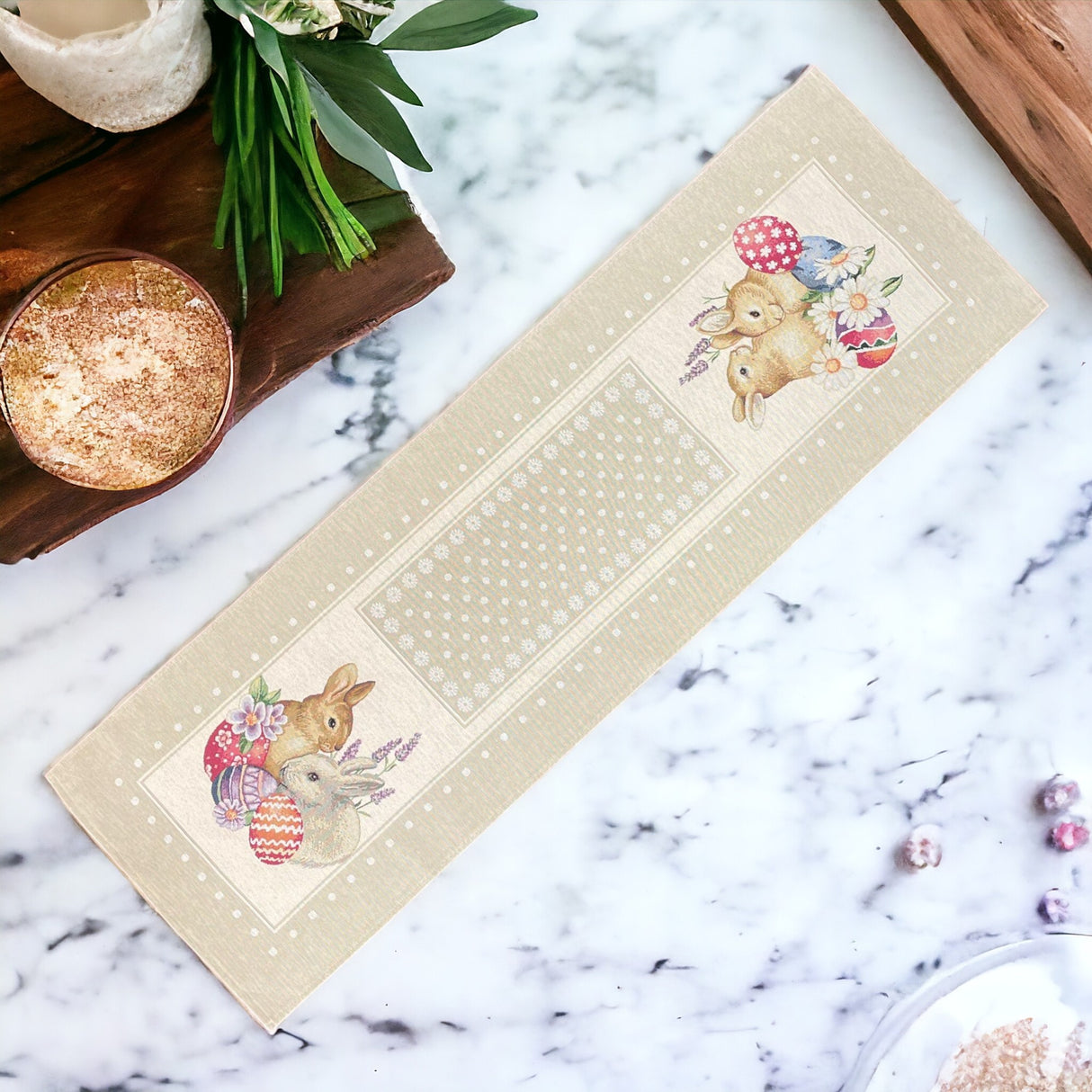 Läufer 45x140cm mit schmalem Saum Gobelin Mimbre/Osterhasen | Osterläufer von Wimpelberg