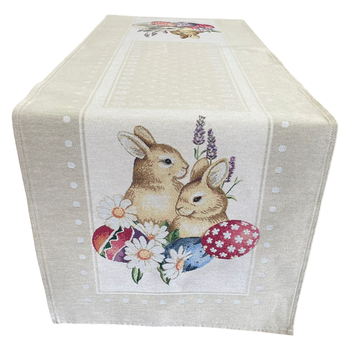Läufer 45x140cm mit schmalem Saum Gobelin Mimbre/Osterhasen | Osterläufer von Wimpelberg