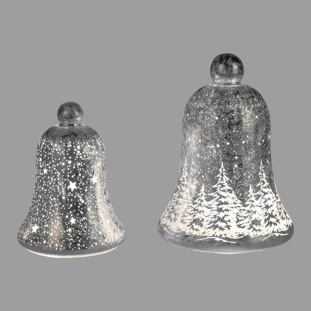 Formano LED-Deko-Glocke „FROSTY WINTERWALD“ – Silber, 22 cm, mit Timer