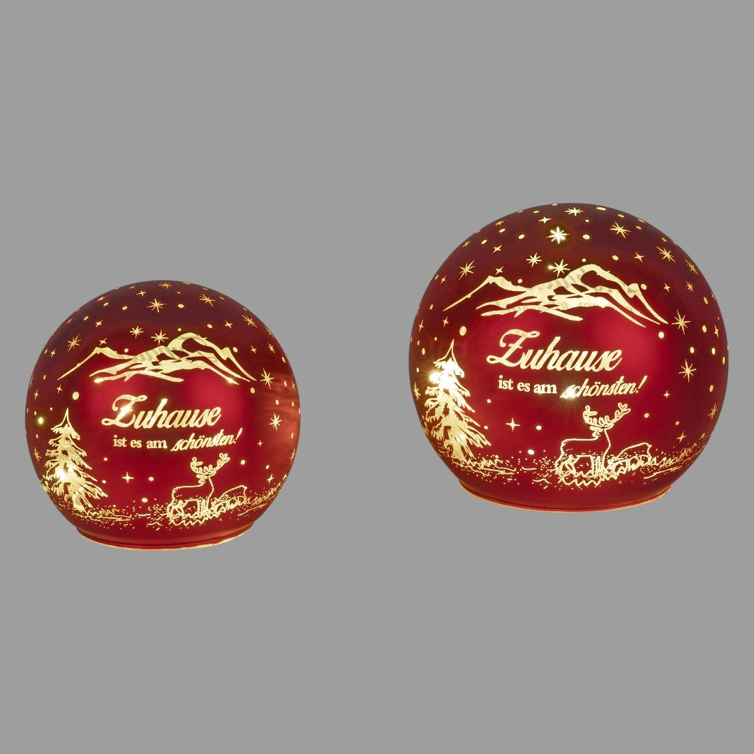 Formano LED-Deko-Kugel mit Spruch – Rot/Gold, 12, 15 cm | Weihnachten