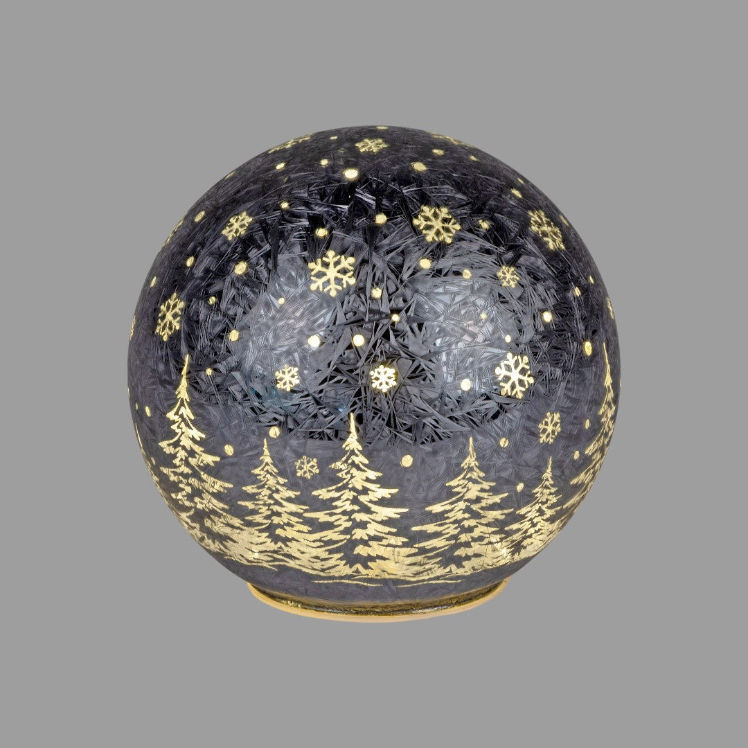 Formano LED-Deko-Kugellampe „FROSTY WINTERWALD“ – 15 cm, Champagner-Gold, mit Timer