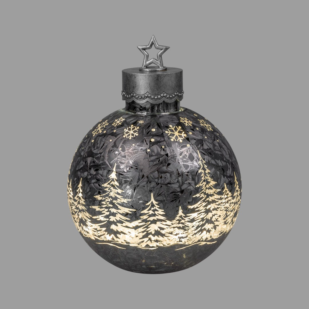 Winter LED-Dekokugel „Ice-Optik“ – Grau, 34 cm, mit Timer | Formano