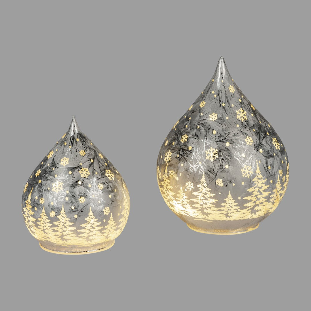 Formano LED-Dekoobjekt „Tropfen WINTERWALD“ – Champagner-Gold, 15,21 cm, mit Timer