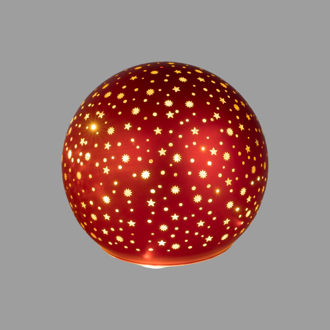Formano LED-Deko-Kugellampe „STARS“ – Rot/Gold, 15 cm Weihnachten