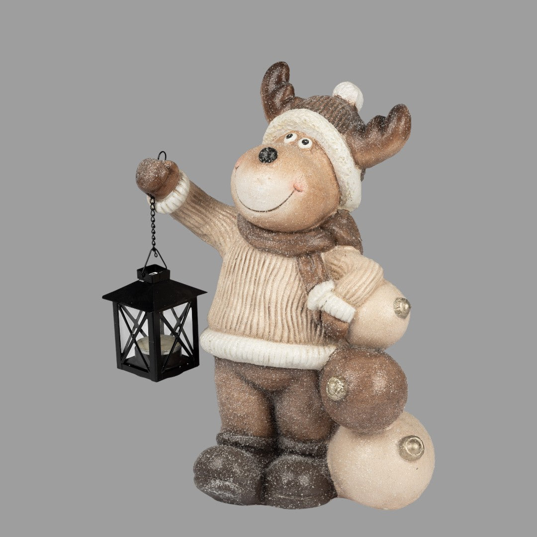 Dekofigur „Elch mit Laterne“ – 40 cm, creme-braun, Formano