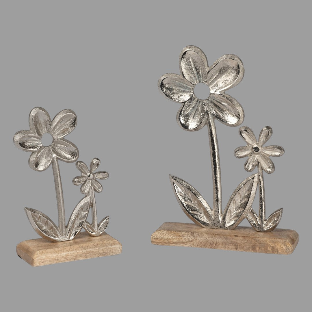 Formano Deko Blumen auf Fuß - Aluminium und Mango-Holz, Osterdeko
