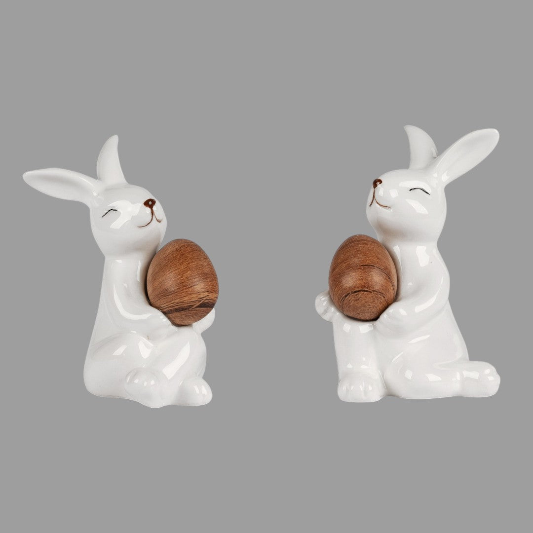 Formano Deko Hase sitzend - Holzoptik in Weiß, Osterdeko