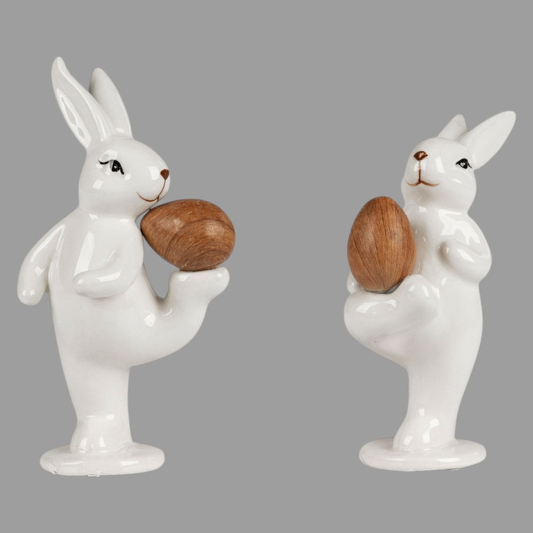Formano Deko Hase stehend - Holzoptik in Weiß, Osterdeko