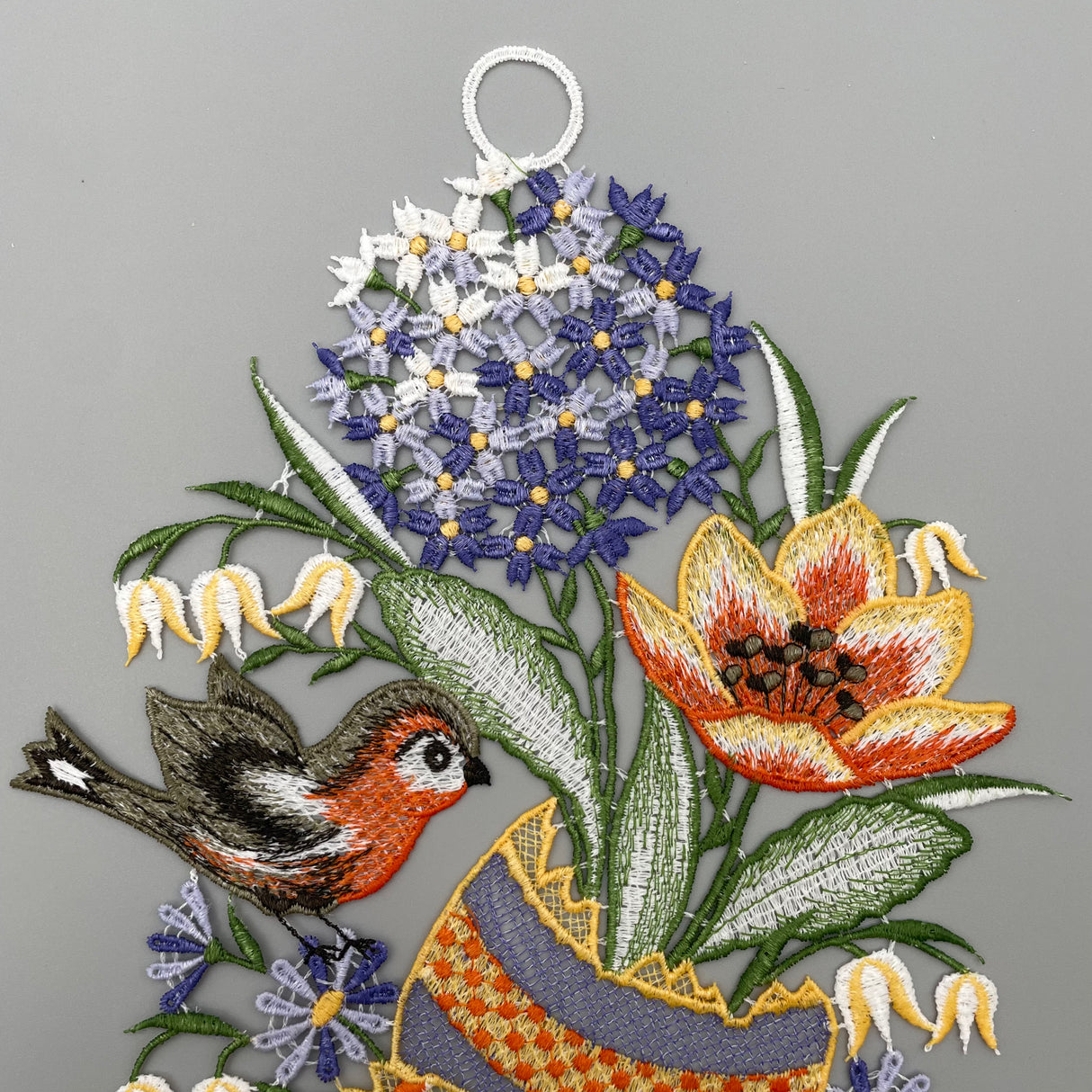 Fensterbild Osterei und Vogel farbig | Plauener Spitze | Fensterdeko Ostern von Wimpelberg