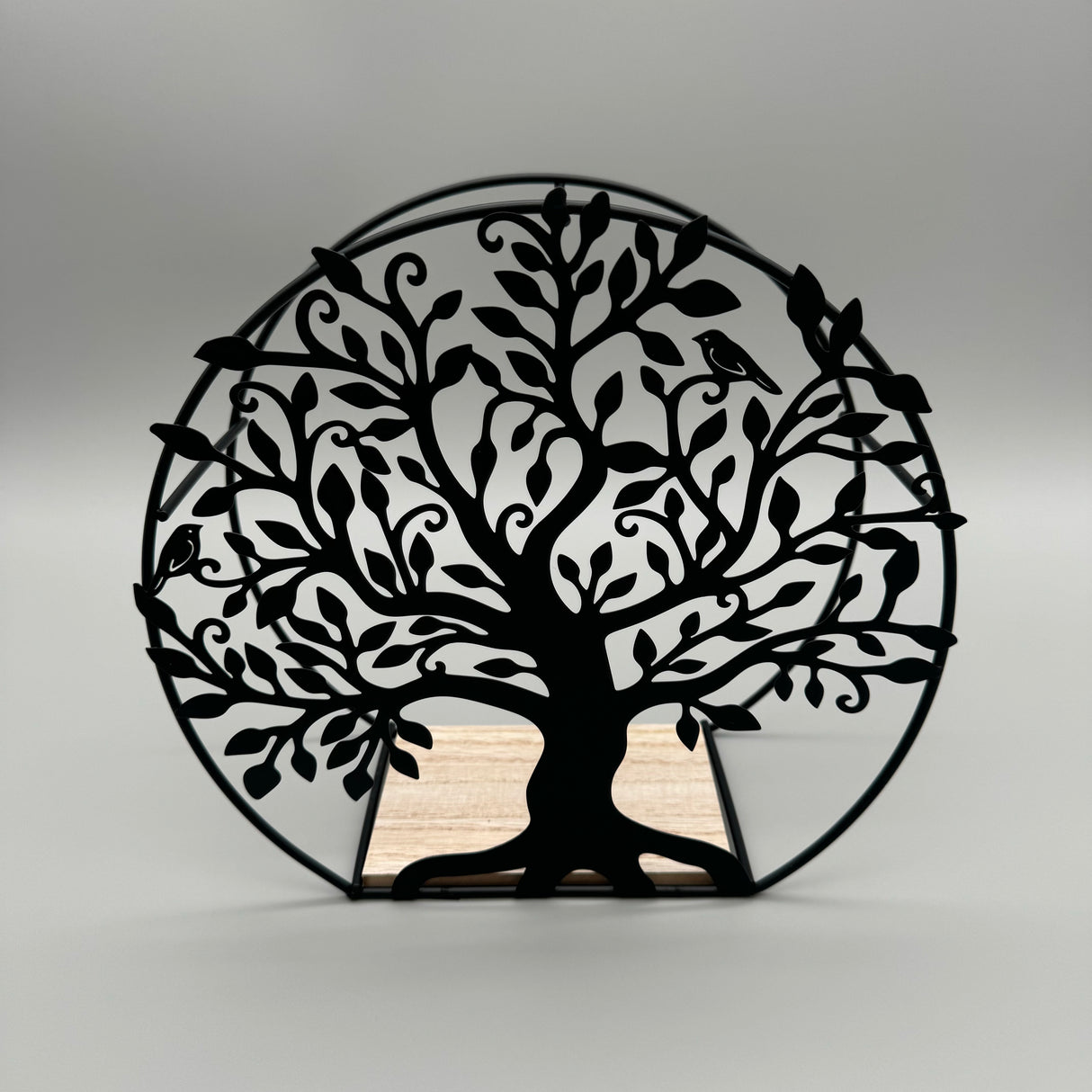 2tlg. Deko-Set: Rund + Baum zum Hängen – Mattes, schwarzes Metall mit Holz von Wimpelberg