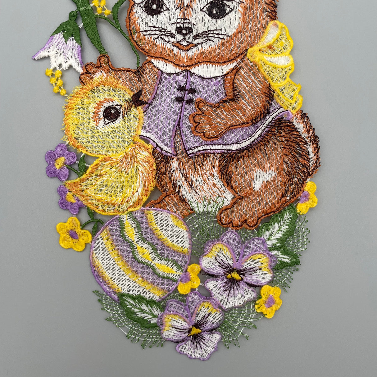 Plauener Spitze Fensterbild Ostern Hase mit Küken von Wimpelberg