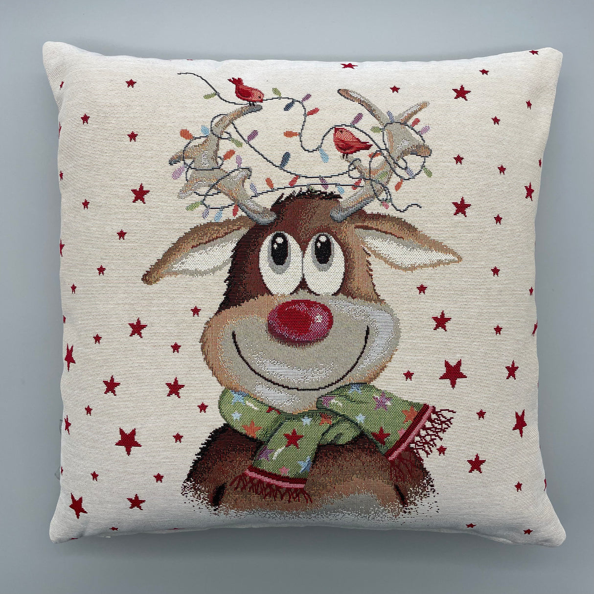 Kissenhülle Weihnachten 45x45 cm – Rentier mit Lichterkette | Kissenbezug Weihnachten von Wimpelberg