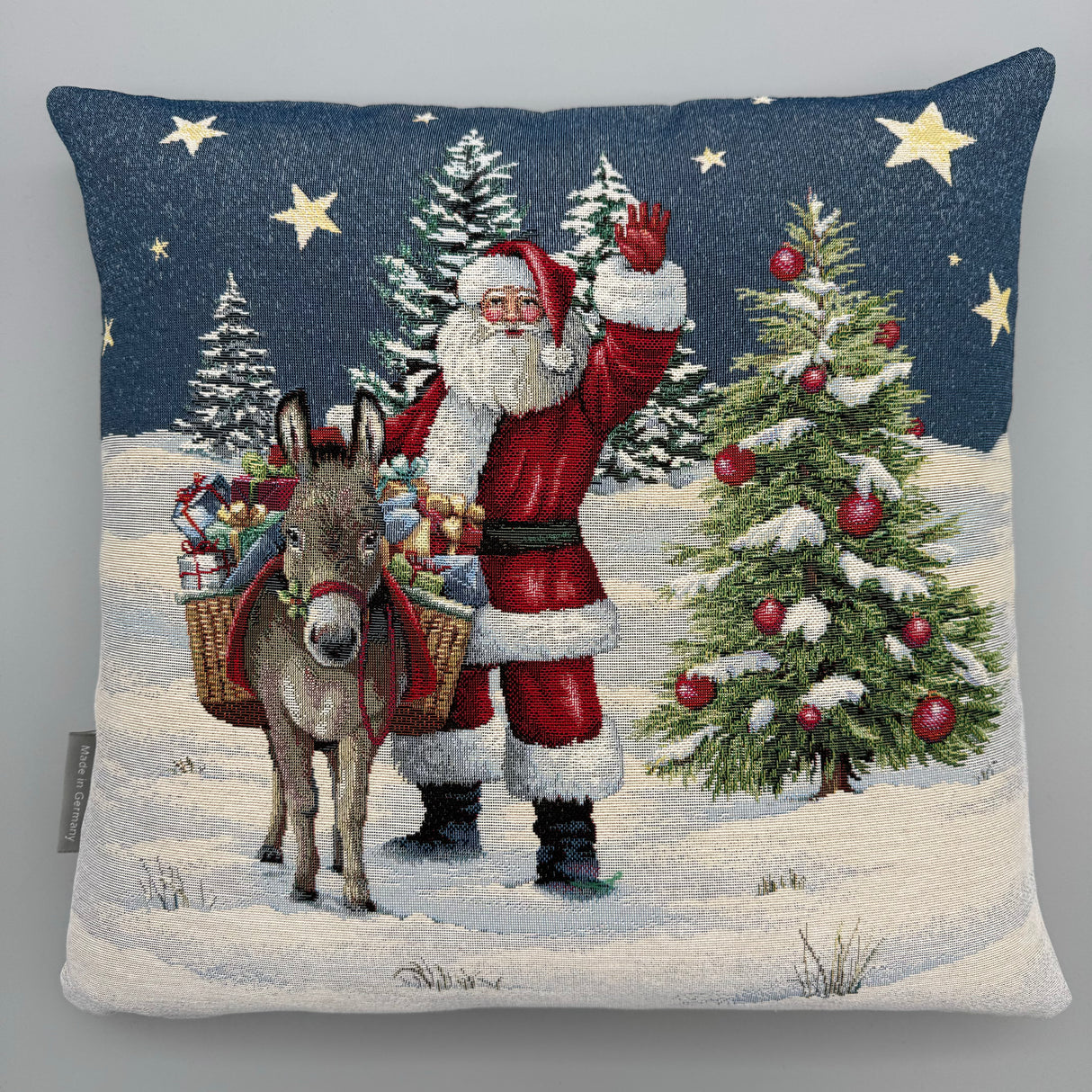 Kissenhülle "Santa-Santa-Pferd" und "Santa-Santa-Esel" 45x45 cm – Gobelin Weihnachten von Wimpelberg