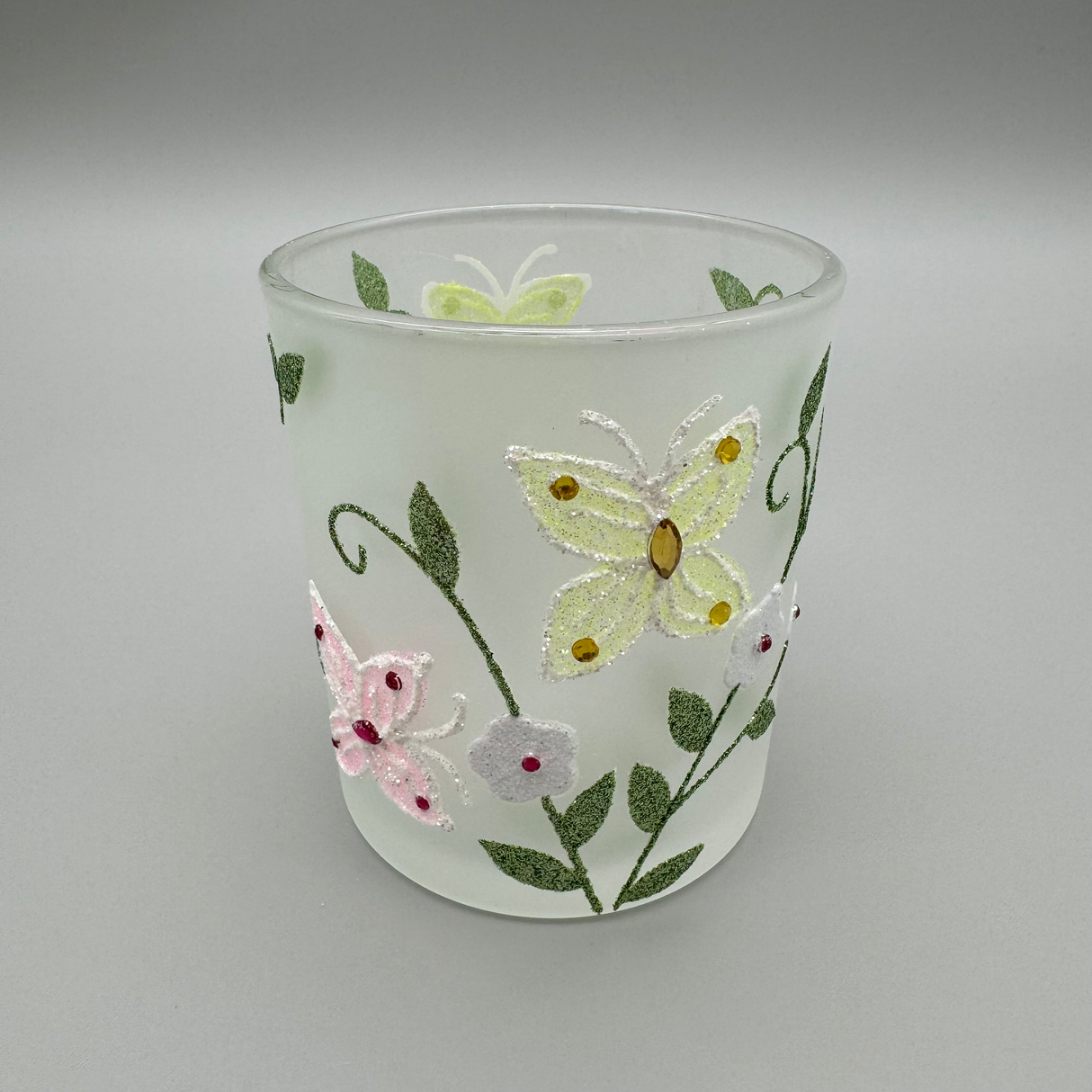 Formano Windlicht 8cm und 10cm aus mattem Glas mit Schmetterling-Dekor 10cm von Wimpelberg