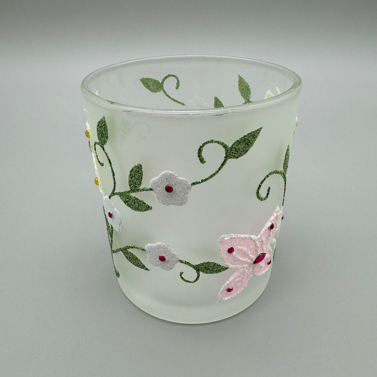 Formano Windlicht 8cm und 10cm aus mattem Glas mit Schmetterling-Dekor von Wimpelberg