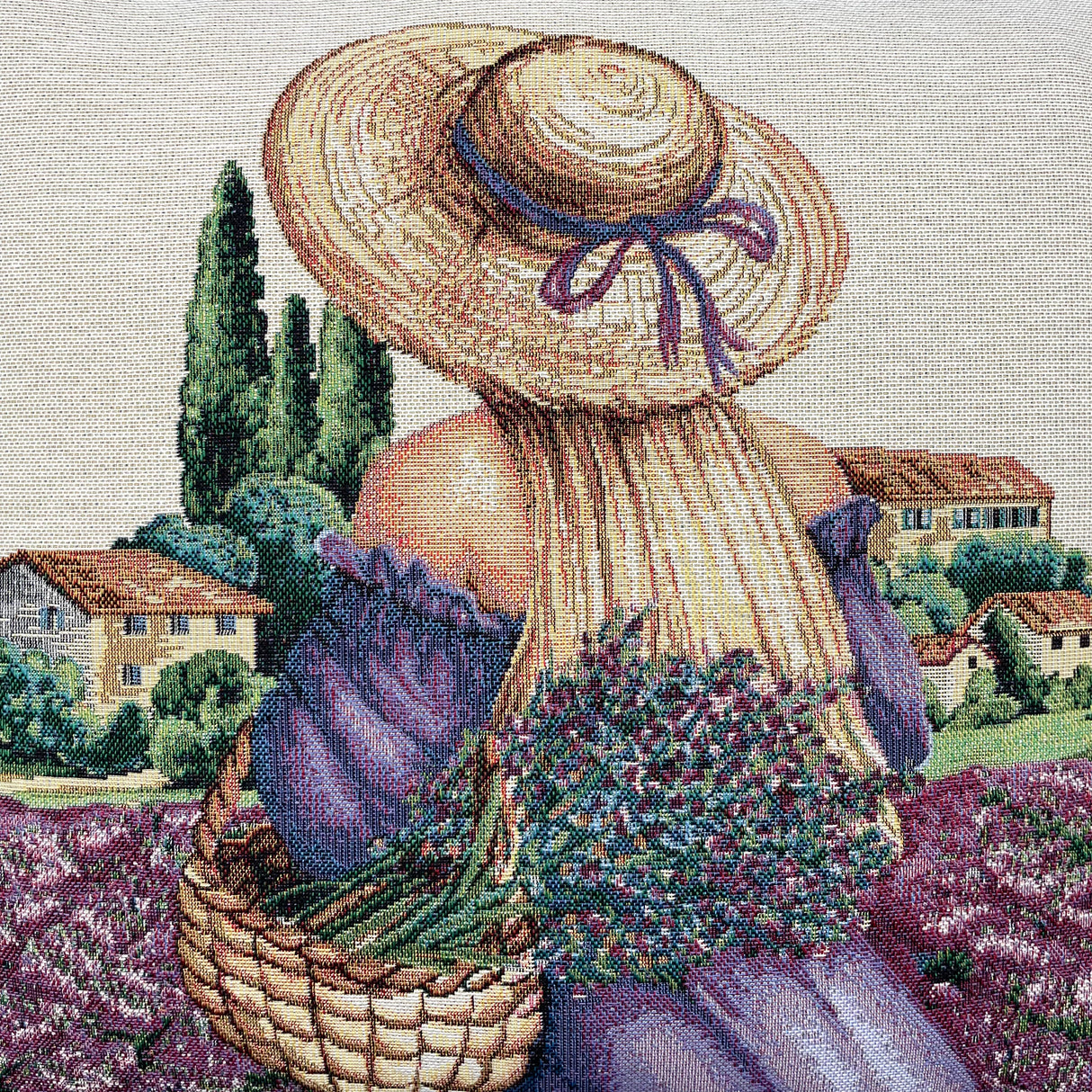 Kissenhülle Gobelin "Provence Strohhut" 45x45cm | Kissenbezug Frühling von Wimpelberg