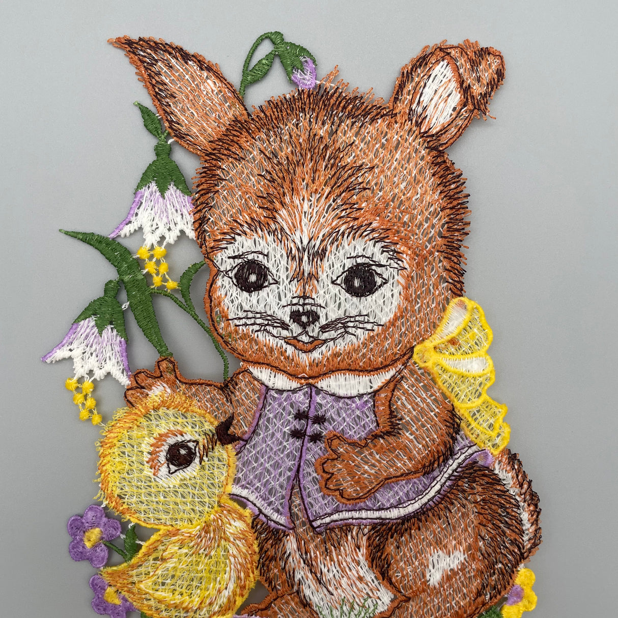 Plauener Spitze Fensterbild Ostern Hase mit Küken von Wimpelberg