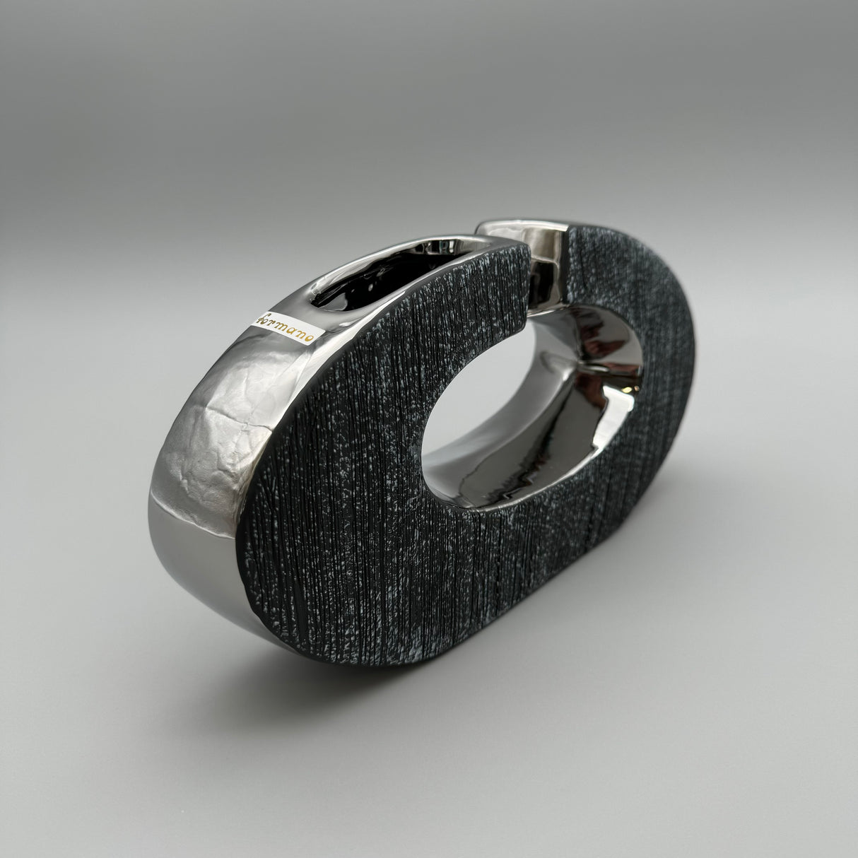 Deko Vase 27x14 cm – Anthrazit-Silber Keramik mit Relief | Designer Vase von Wimpelberg
