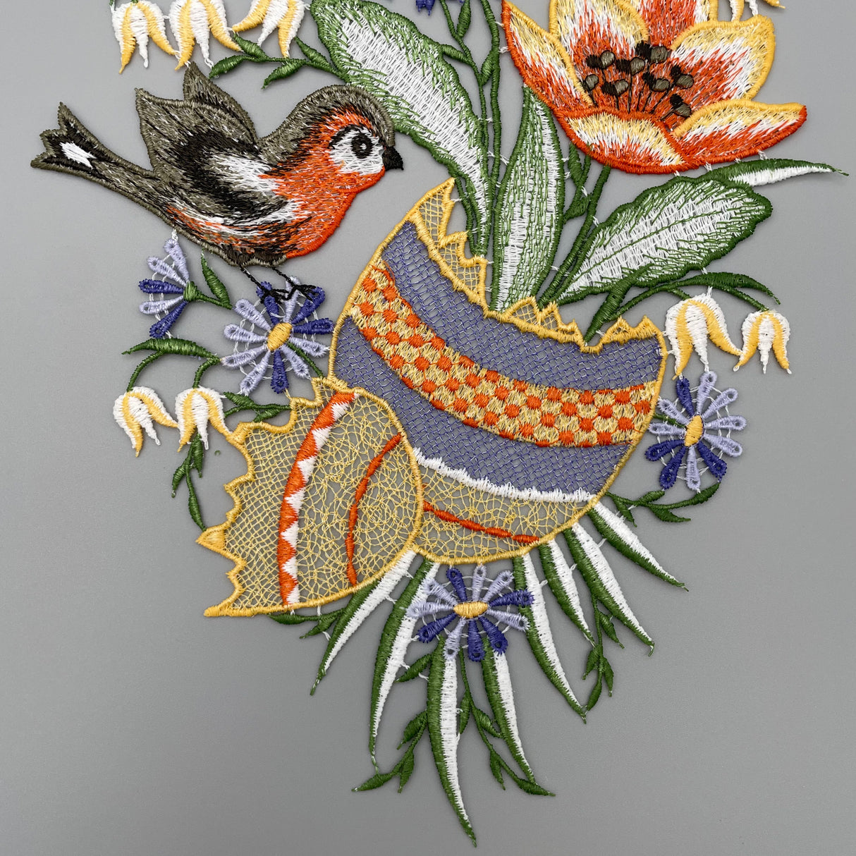 Fensterbild Osterei und Vogel farbig | Plauener Spitze | Fensterdeko Ostern von Wimpelberg