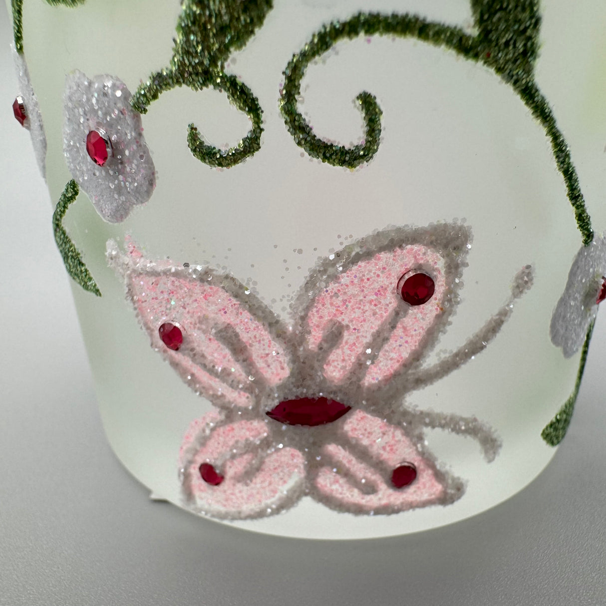 Formano Windlicht 8cm und 10cm aus mattem Glas mit Schmetterling-Dekor von Wimpelberg