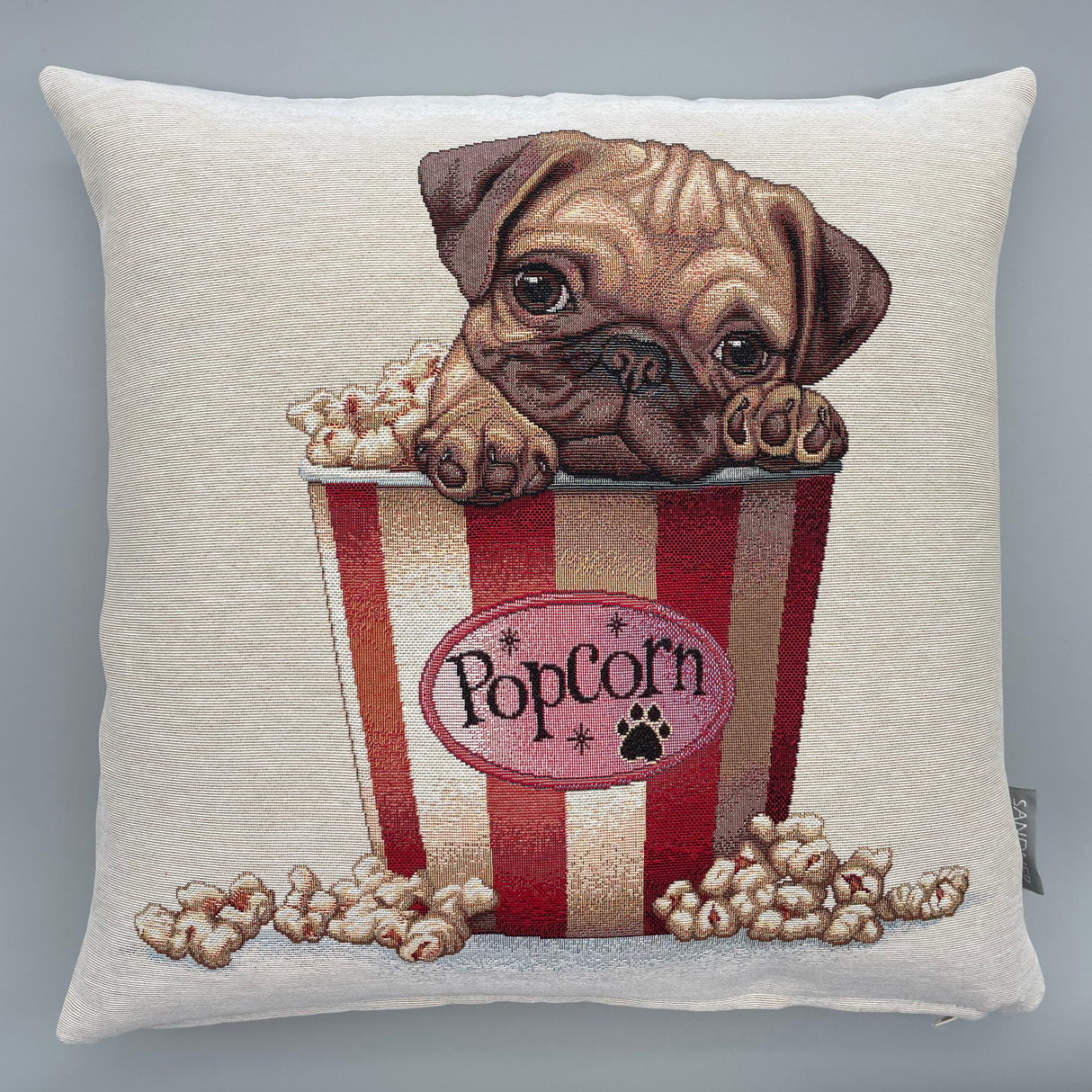 Kissenhülle Gobelin Popcorn 45x45cm | Kissenbezug Hund Popcorn von Wimpelberg