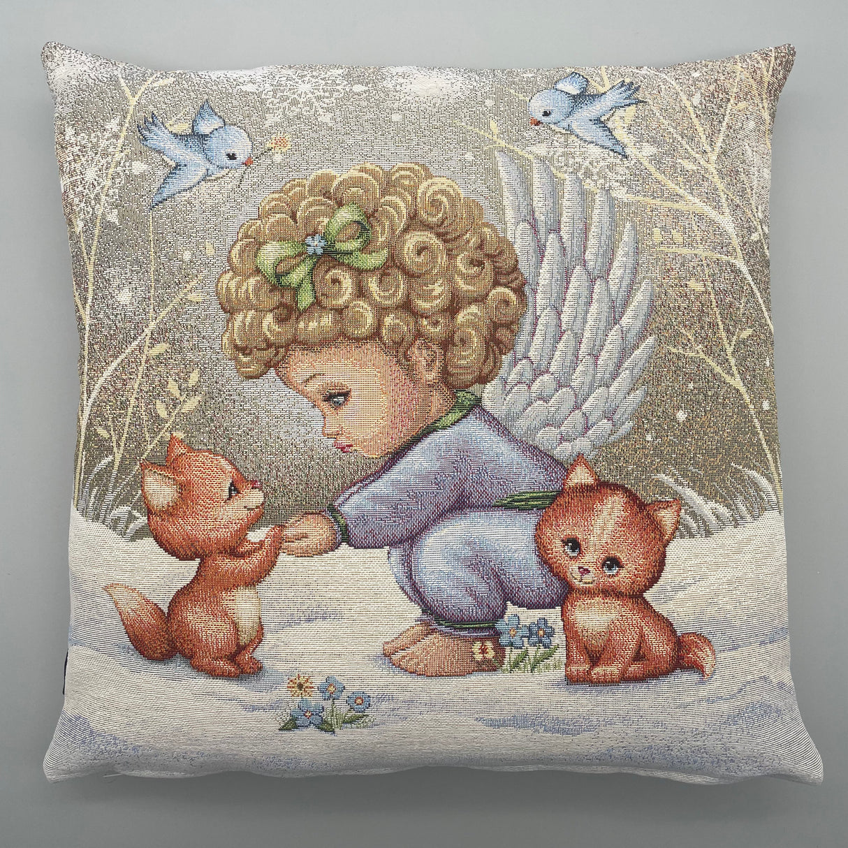 Kissenhülle Weihnachten 45x45 Gobelin – Engel mit Fuchs Weihnachten Kissenbezug von Wimpelberg