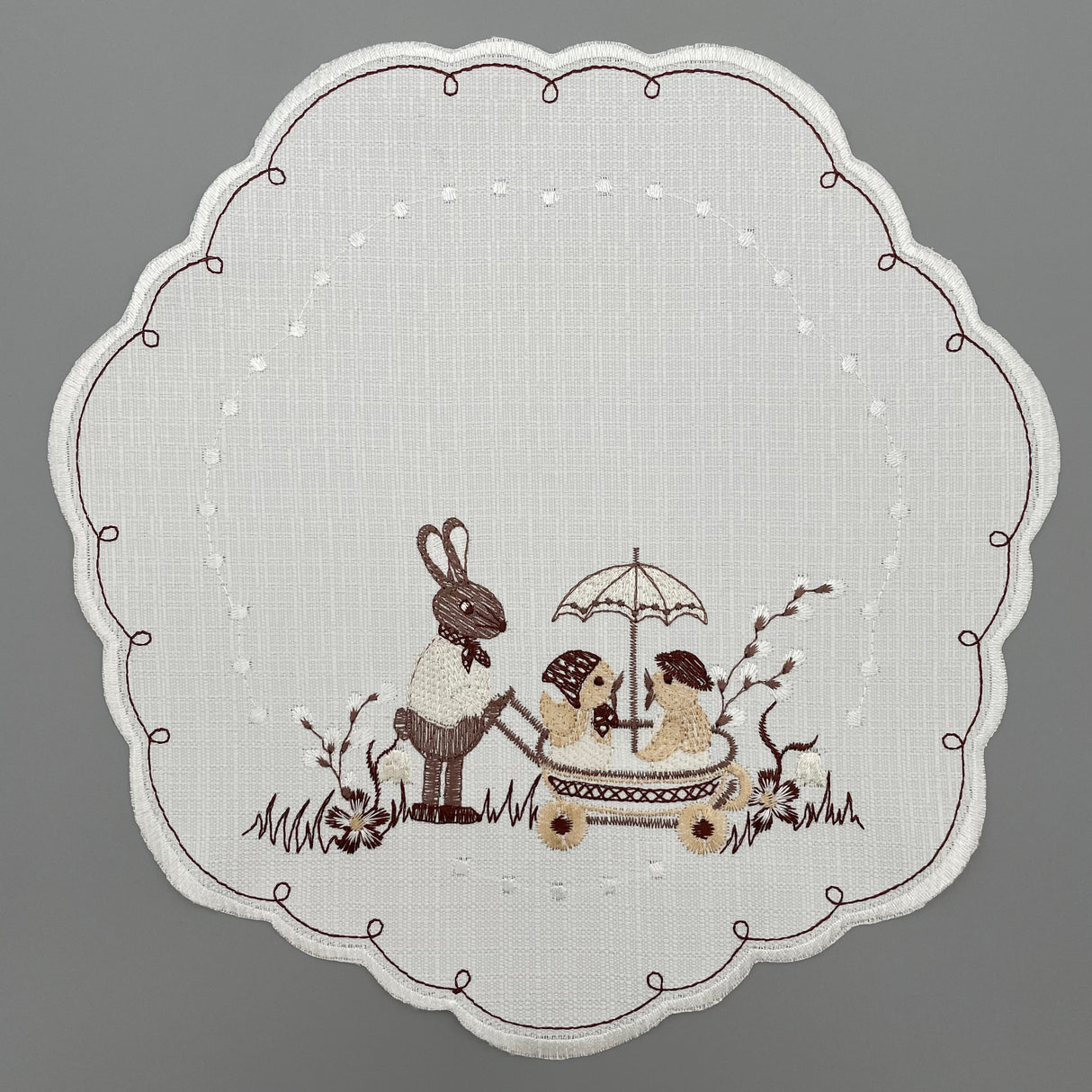 Osterdecke rund Osterhase mit Kinderwagen | Tischdeko von Wimpelberg